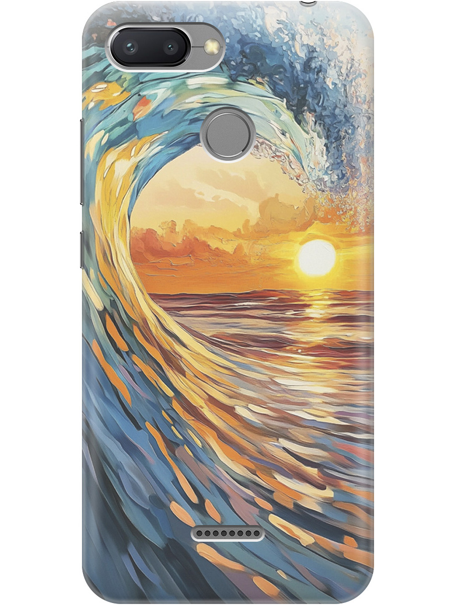 

Силиконовый чехол на Xiaomi Redmi 6 с принтом "Волна и закат", Прозрачный;желтый;синий, 718587041