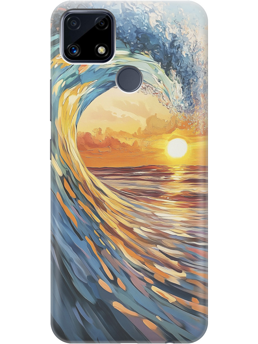 

Силиконовый чехол на Realme C25/C25S с принтом "Волна и закат", Прозрачный;желтый;синий, 732395341