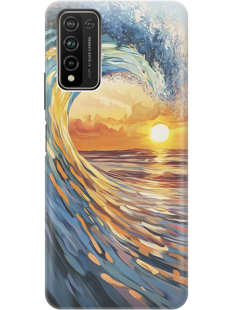 

Силиконовый чехол на Honor 10x Lite с принтом "Волна и закат", Прозрачный;желтый;синий, 723565541