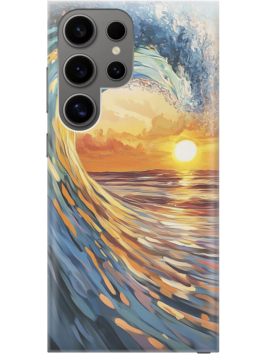 

Силиконовый чехол на Samsung Galaxy S24 Ultra с принтом "Волна и закат", Прозрачный;желтый;синий, 779823541