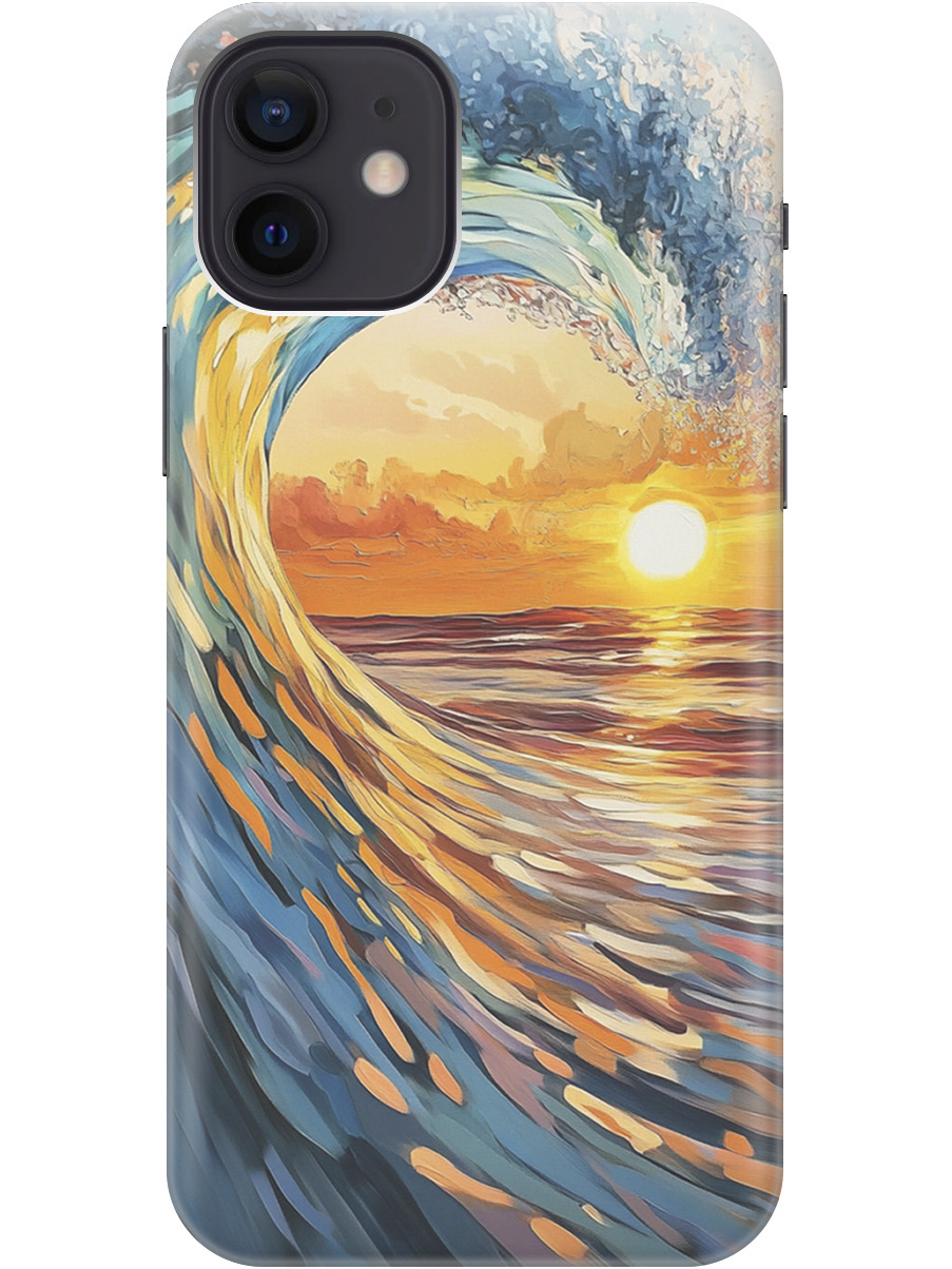 

Силиконовый чехол на Apple iPhone 12/12 Pro с принтом "Волна и закат", Прозрачный;желтый;синий, 723374141