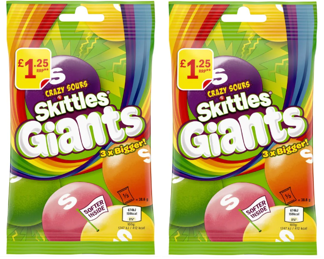 Драже Skittles Гигантские Кислые фрукты, 116 г х 2 шт