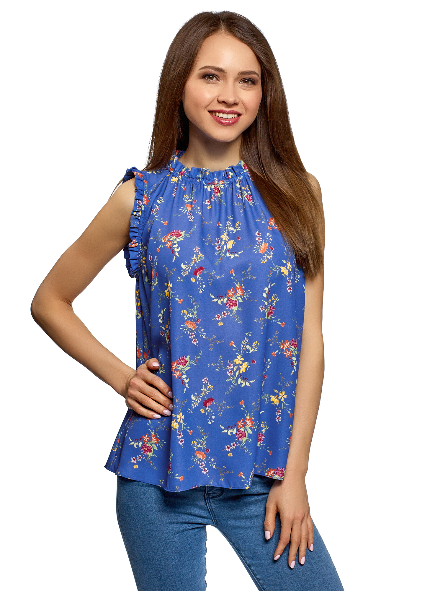 

Блуза женская oodji 14900418-1 синяя 34 EU, 14900418-1