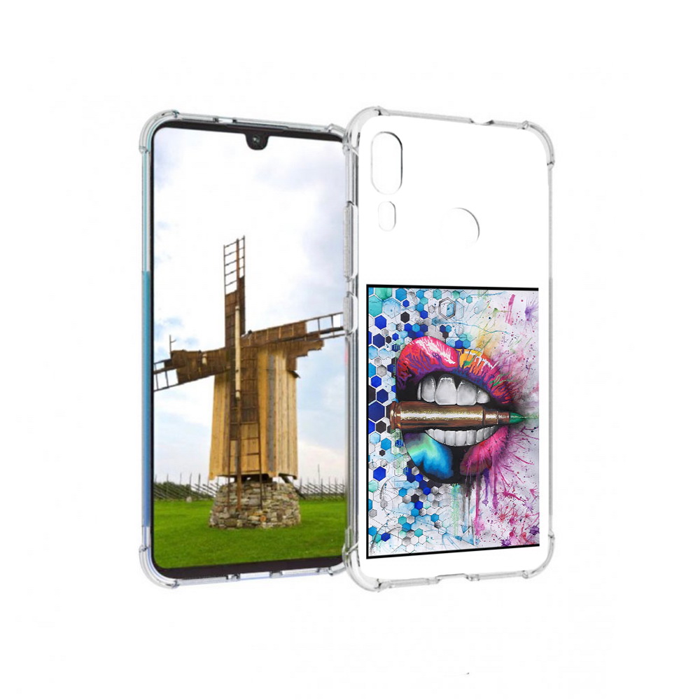 

Чехол MyPads Tocco для Motorola Moto E6 Plus разноцветные губы с пулей (PT150579.352.571), Прозрачный, Tocco