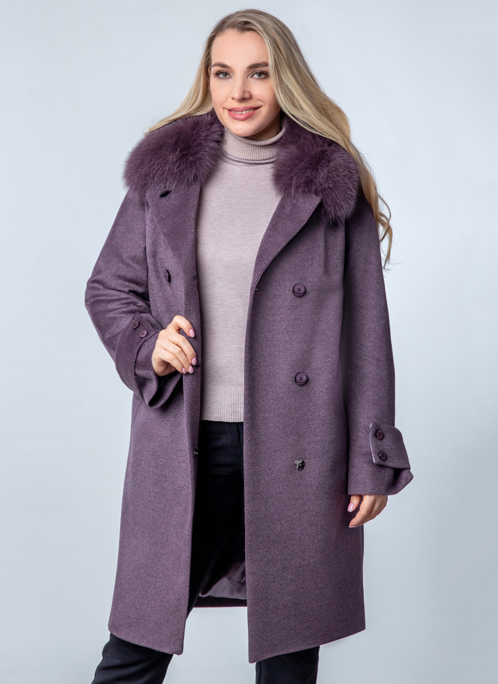 Пальто женское Каляев 57427 фиолетовое 56 RU