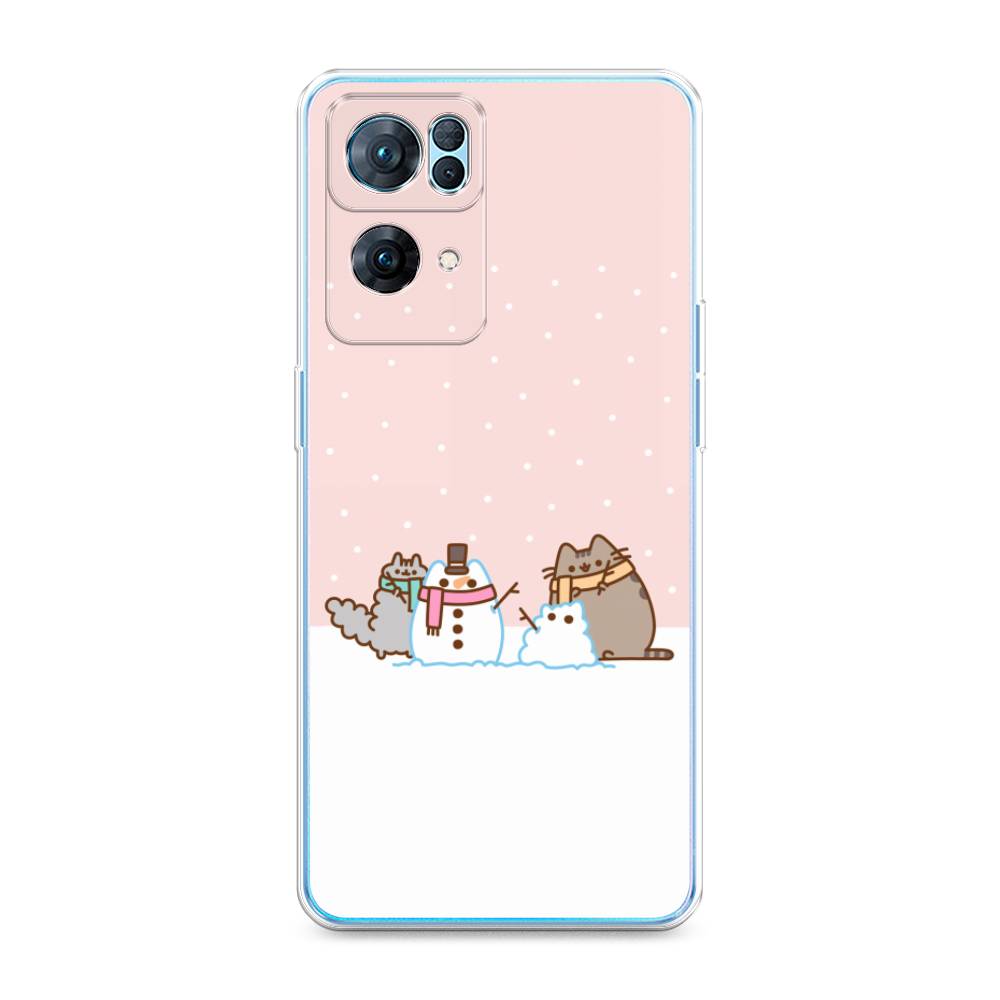 

Чехол на Oppo Reno 7 Pro "Котики в снегу", Розовый;белый;серый, 258250-5