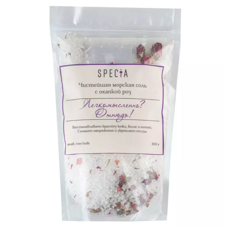 

Морская соль Specia с бутонами роз, дой-пак 800 гр, Белый