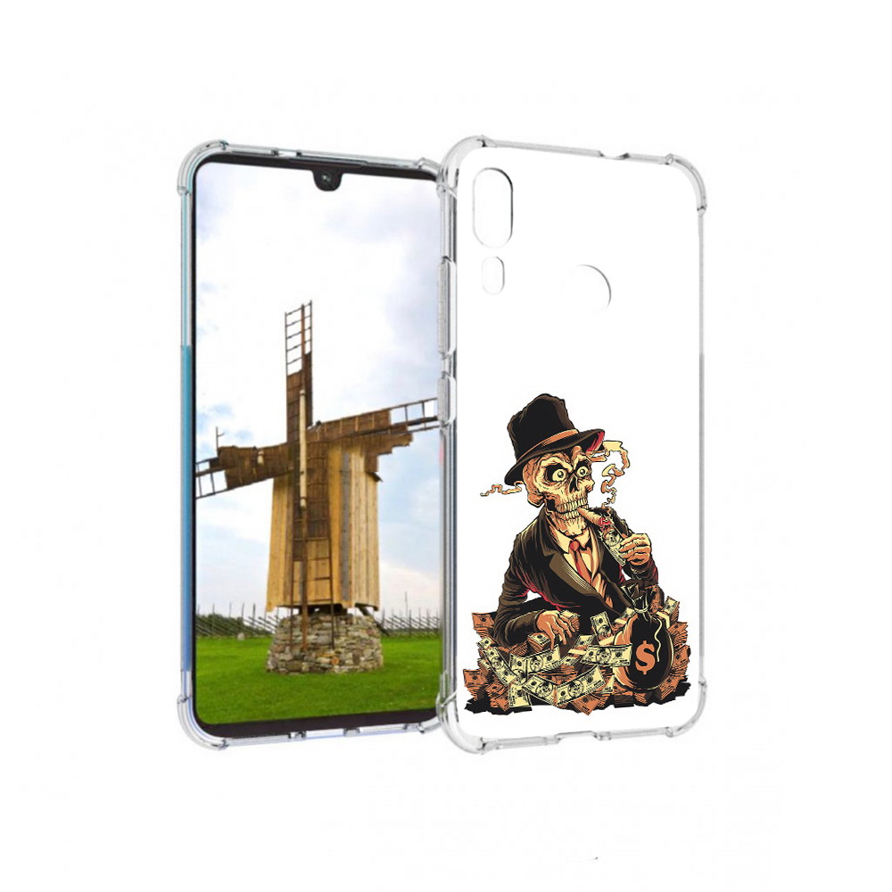 

Чехол MyPads Tocco для Motorola Moto E6 Plus нарисованный череп с сигаретой, Прозрачный, Tocco