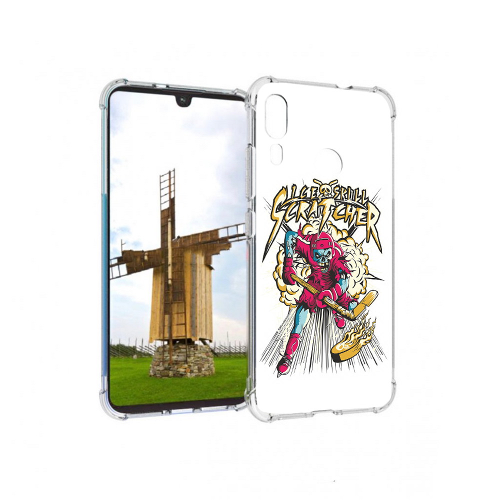 

Чехол MyPads Tocco для Motorola Moto E6 Plus нарисованный скелет хоккеист, Прозрачный, Tocco