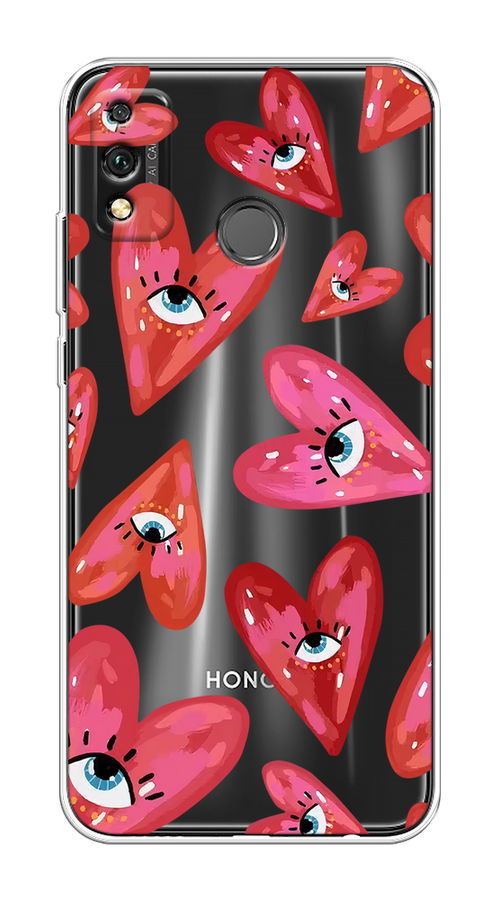 

Чехол на Honor 9X Lite "Сердечки с глазами", Коричневый;красный;розовый, 6104250-1