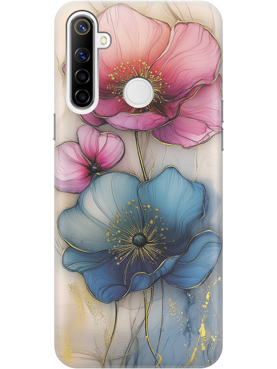 

Силиконовый чехол на Realme 5/6i/C3 с принтом "Голубые и розовые ирисы", Прозрачный;голубой;розовый, 726149623