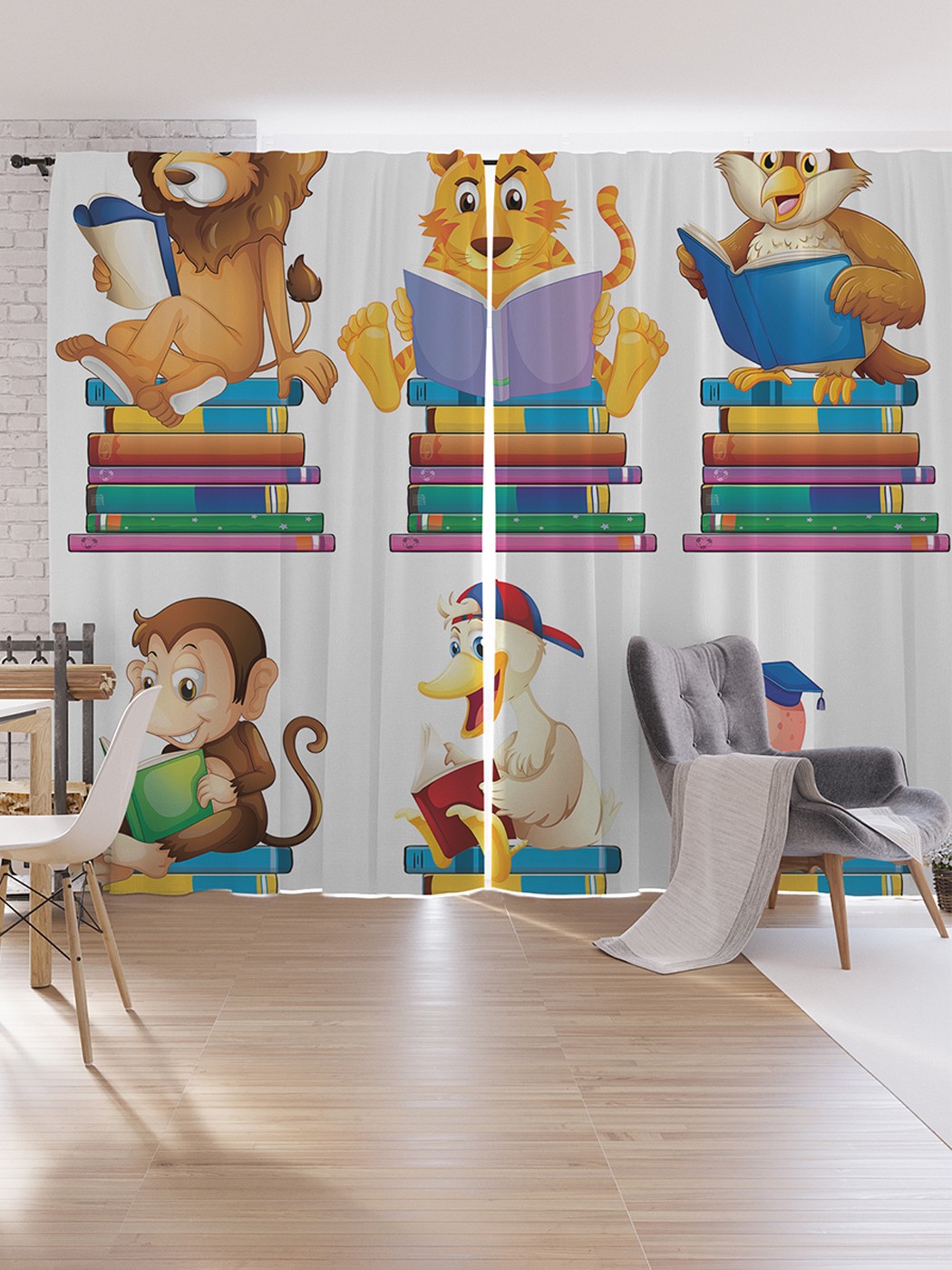 

Шторы под лён JoyArty "Звери-студенты", серия Oxford DeLux, 340х265 см, Звери-студенты