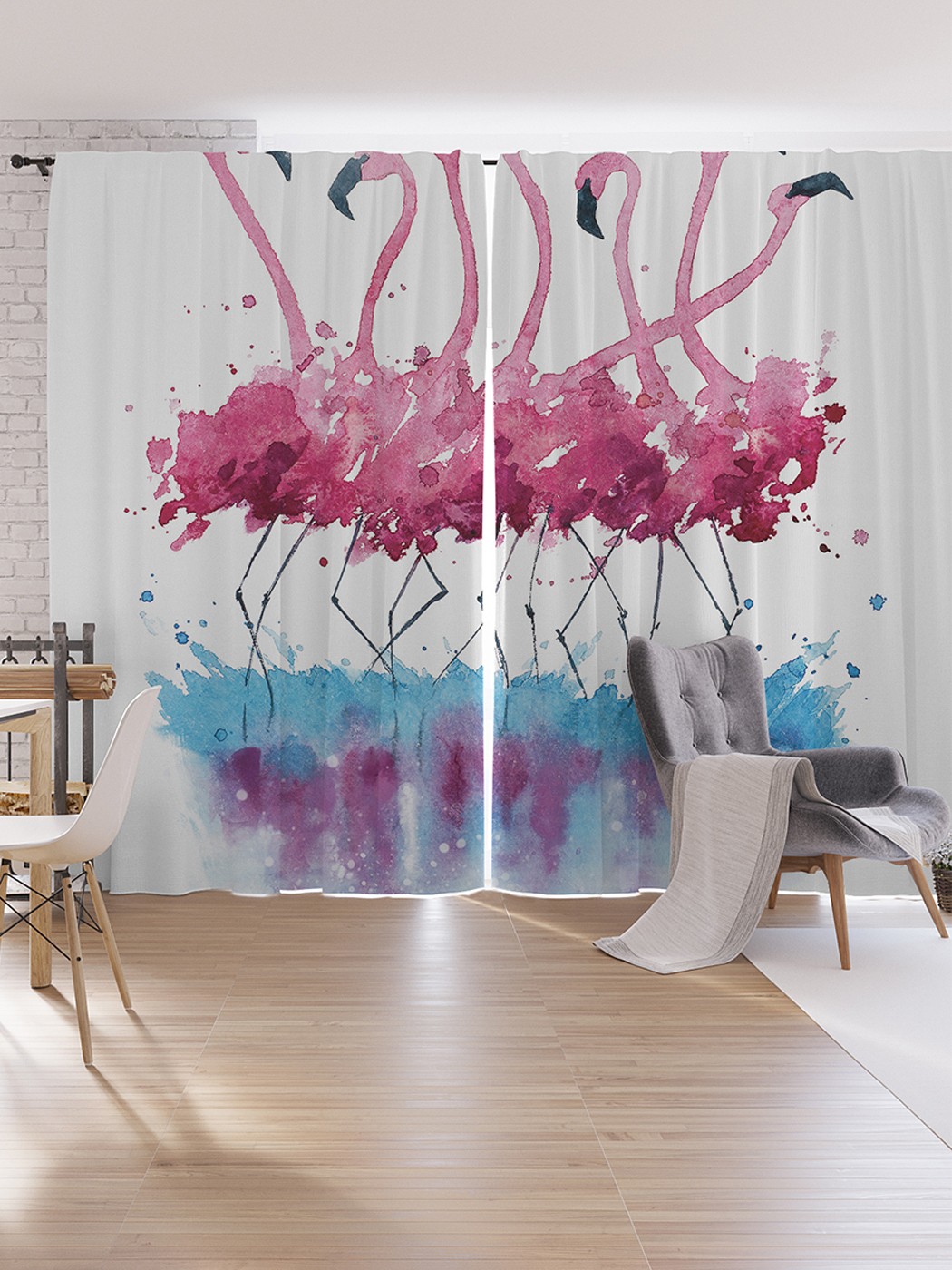 

Шторы под лён JoyArty "Фламинго акварелью", серия Oxford DeLux, 340х265 см, Фламинго акварелью