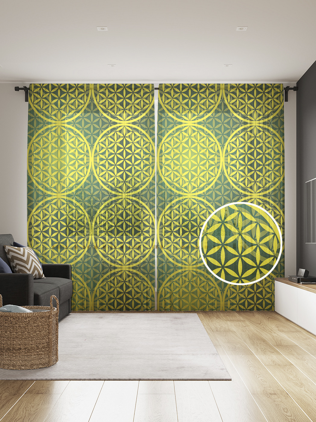 

Фототюль JoyArty "Решетчатые круги", 145x265см (2 полотна со шторной лентой + 50 крючков), Решетчатые круги