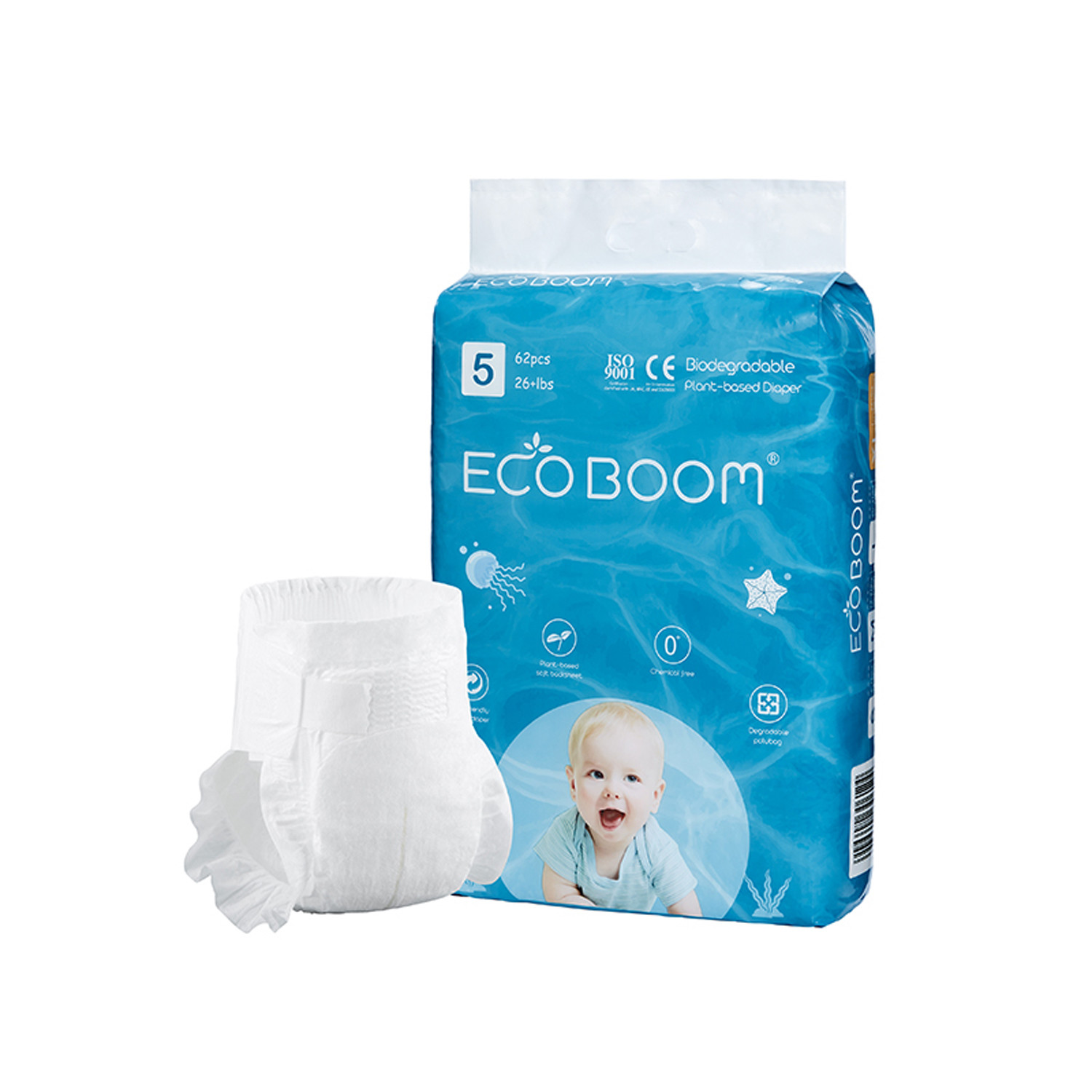 Подгузники ECO BOOM органические детские размер XL больше 12 кг, 62 шт. MKEB20011-XL