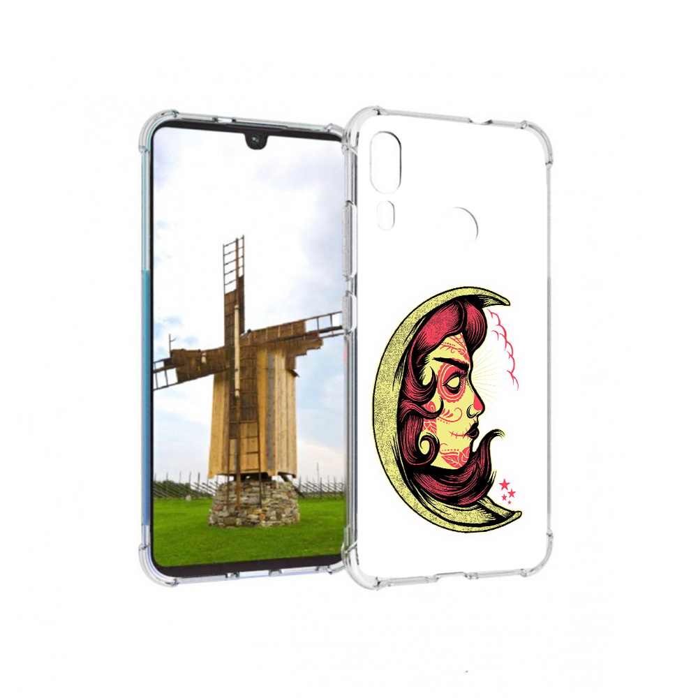 

Чехол MyPads Tocco для Motorola Moto E6 Plus желтый полумесяц с лицом девушки, Прозрачный, Tocco