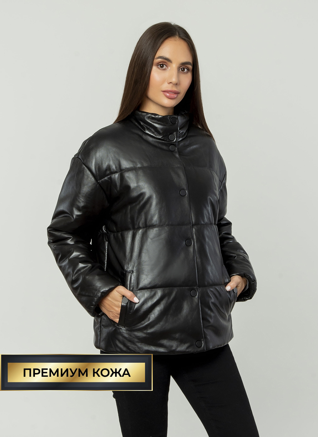 Кожаная куртка женская Каляев 57184 черная 48 RU