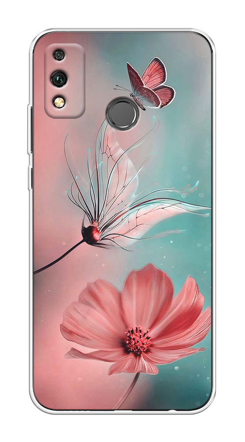 

Чехол на Honor 9X Lite "Бабочка и цветок", Голубой;розовый, 6104250-1