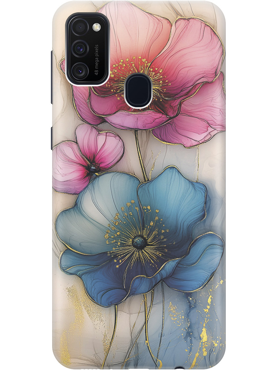 

Силиконовый чехол на Samsung Galaxy M21/M30s с принтом "Голубые и розовые ирисы", Прозрачный;голубой;розовый, 723067623
