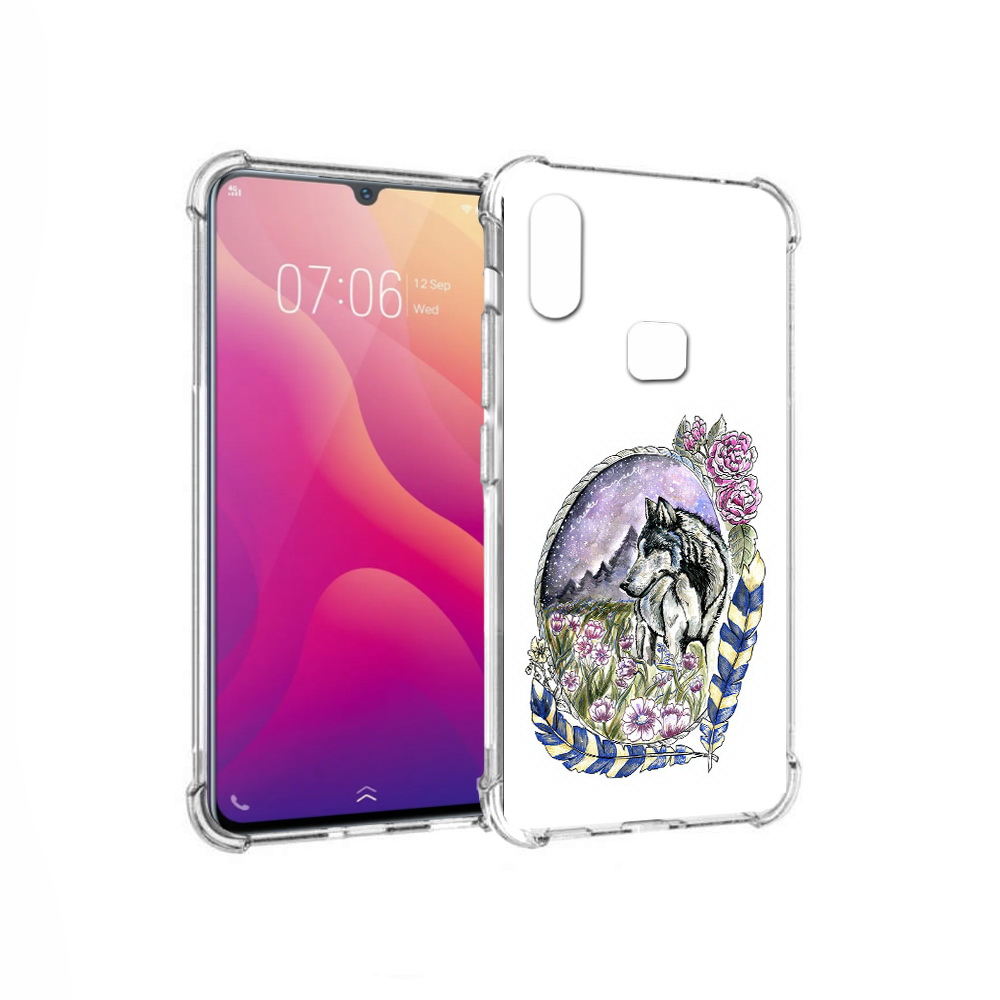 

Чехол MyPads Tocco для Vivo V11i нарисованный волк в цветах с перьями (PT119353.424.509), Прозрачный, Tocco