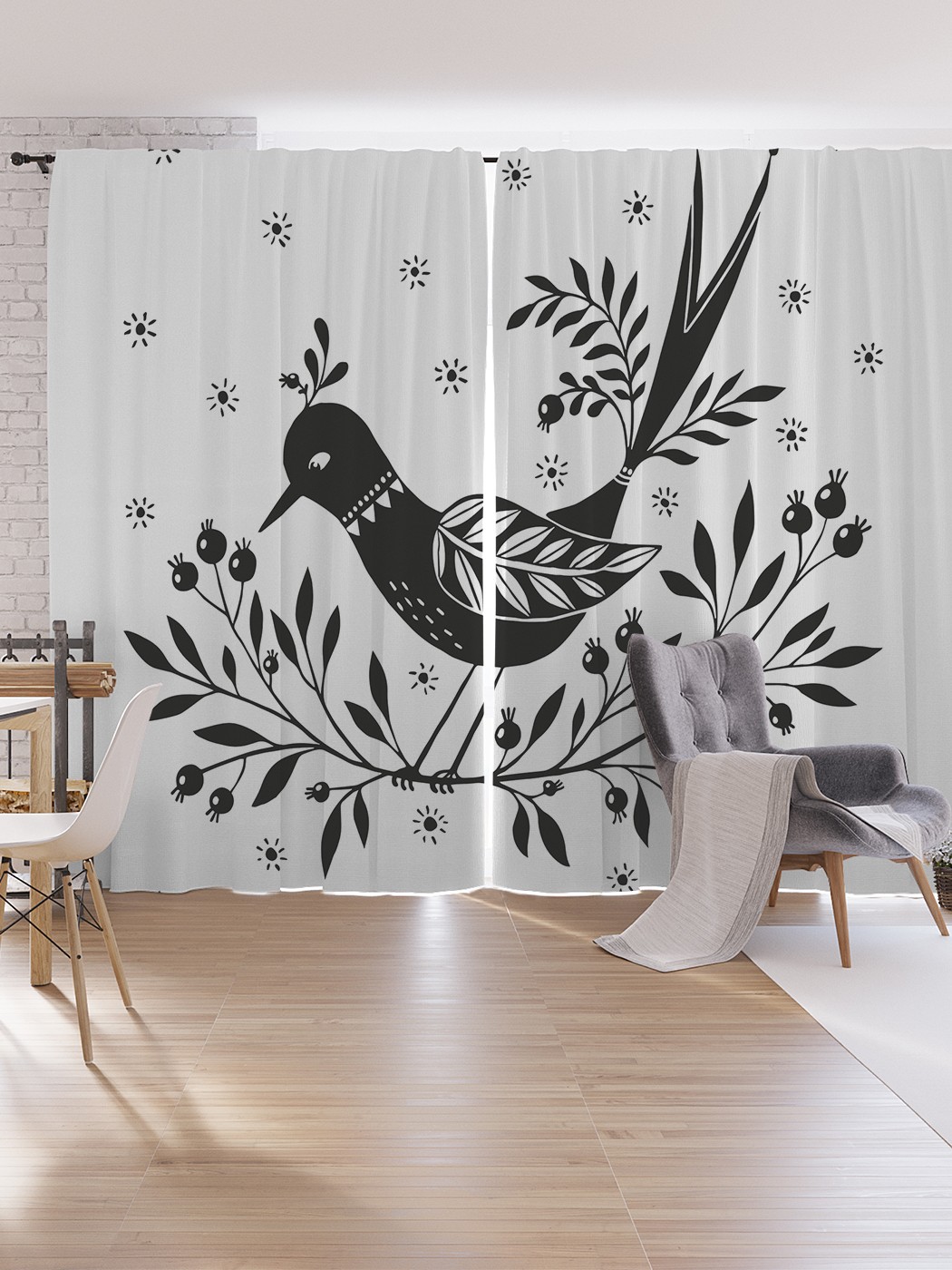 

Шторы под лён JoyArty "Птичка на ветке", серия Oxford DeLux, 340х265 см, Птичка на ветке