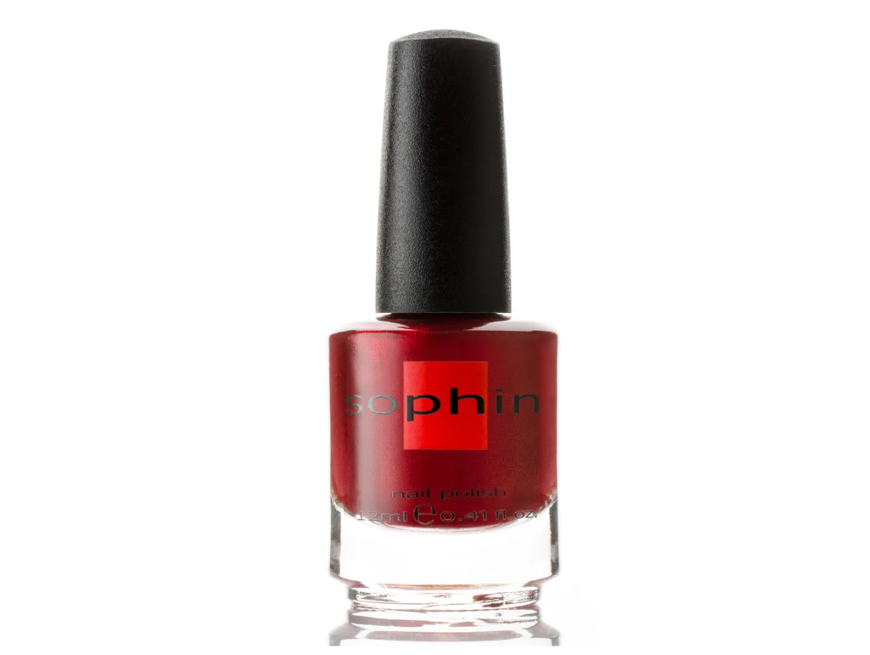 Лак для ногтей Sophin 0198, красный с содержанием большого количества алого шиммера 12 мл