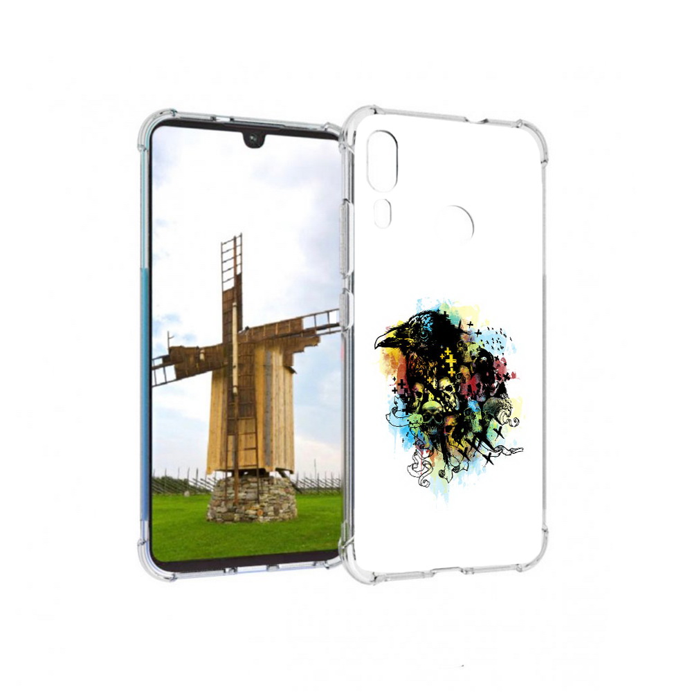 

Чехол MyPads Tocco для Motorola Moto E6 Plus ворон и черепа (PT150579.352.273), Прозрачный, Tocco