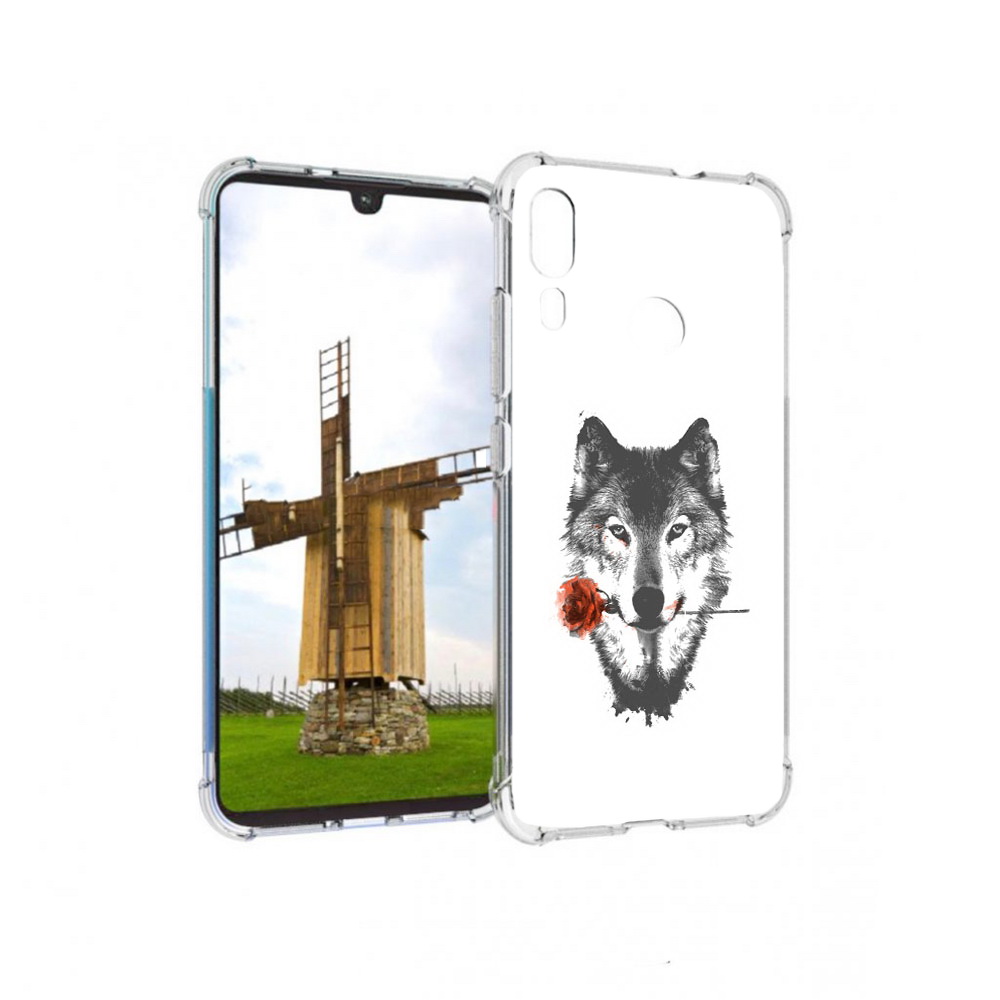 

Чехол MyPads Tocco для Motorola Moto E6 Plus волк с розой (PT150579.352.270), Прозрачный, Tocco