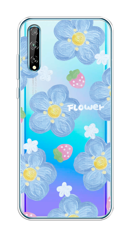 

Чехол на Huawei Y8p/P Smart S "Цветы и клубники", Прозрачный;голубой;белый, 6103450-1