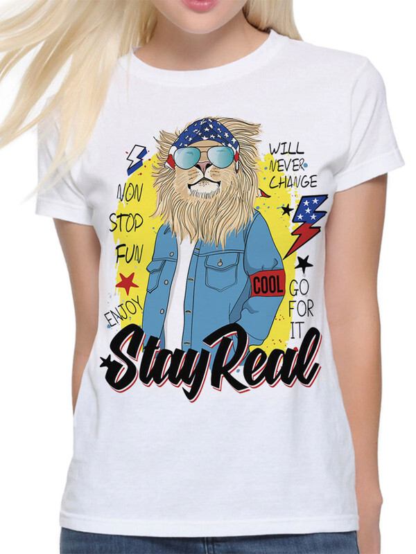 фото Футболка женская design heroes stay real / стильная лев белая 3xl