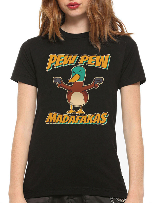 фото Футболка женская design heroes pew pew madafakas / мемная утка черная 2xl