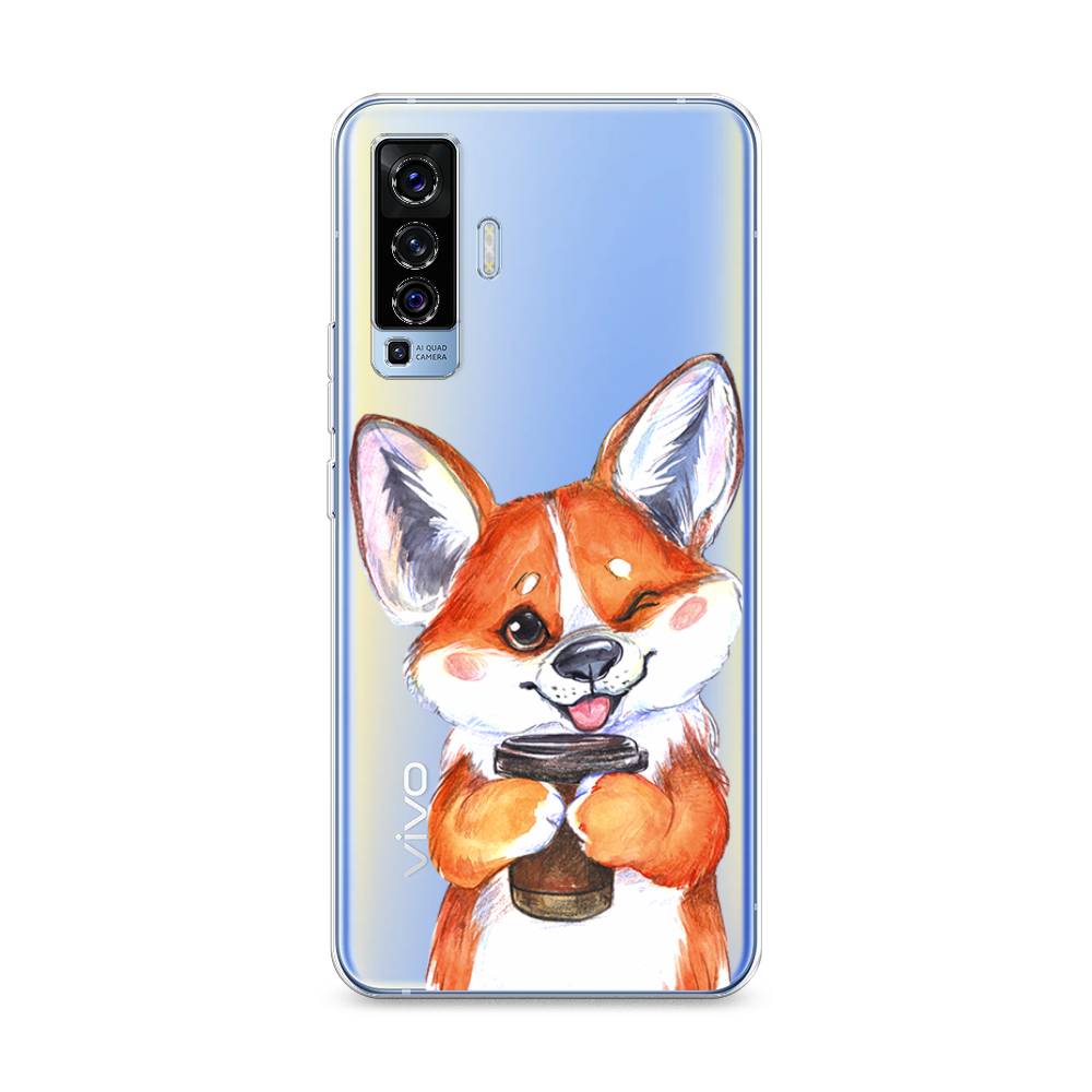 

Чехол на Vivo X50 "Корги с кофе", Оранжевый;белый, 262250-4