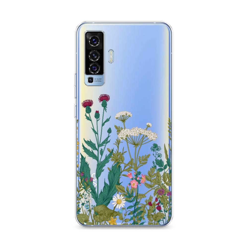 

Чехол на Vivo X50 "Дикие полевые цветы", Зеленый;розовый;белый, 262250-2