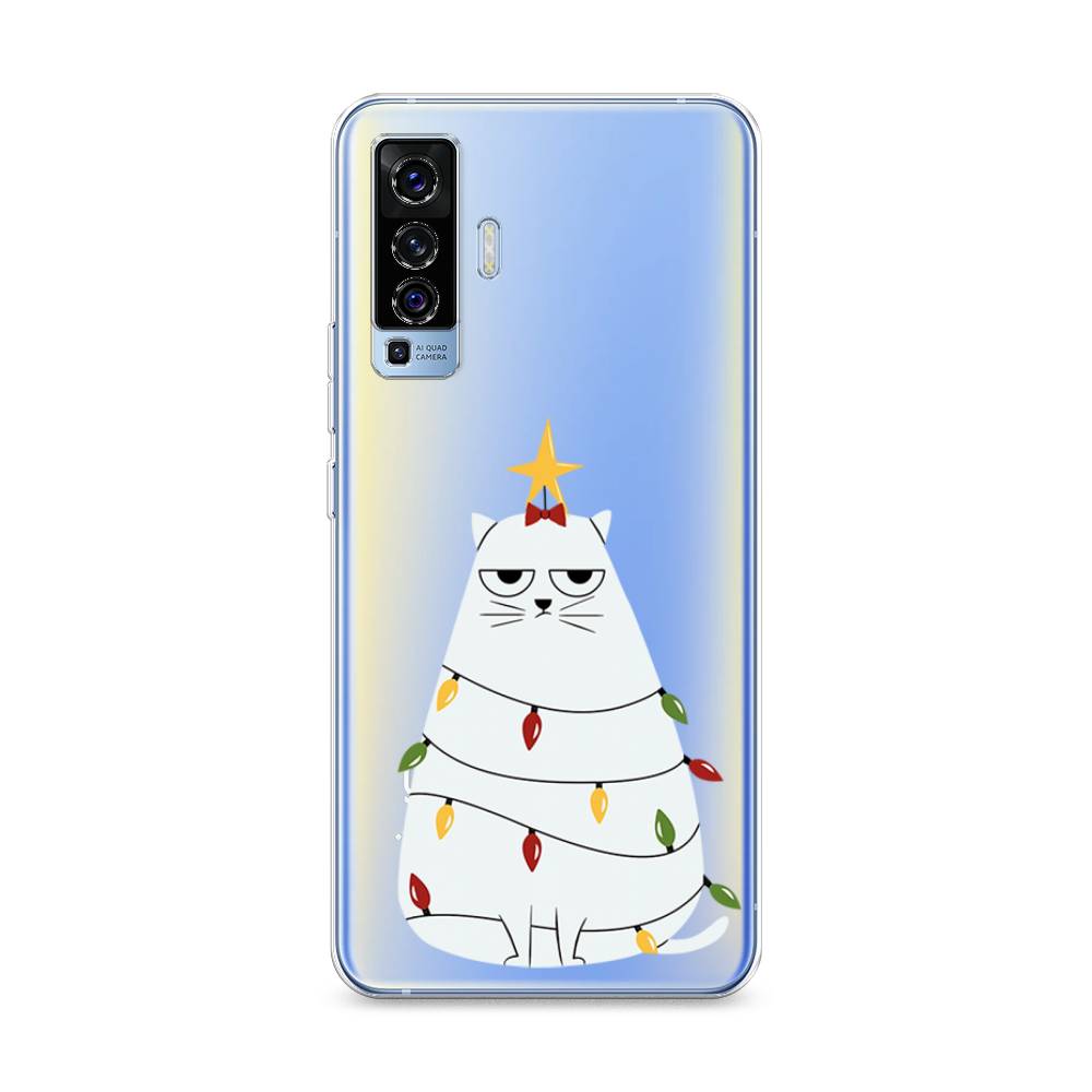 

Чехол на Vivo X50 "Котик в гирлянде", Белый;красный;желтый, 262250-1