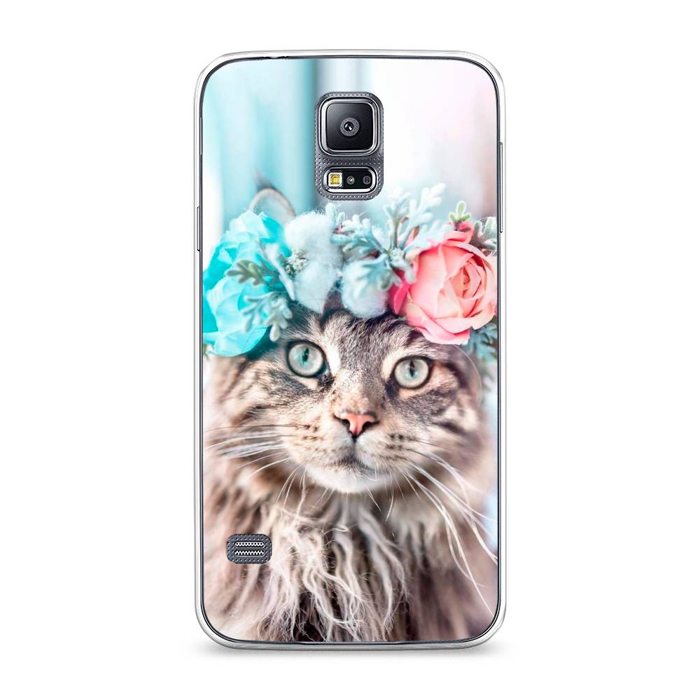 

Чехол Awog на Samsung Galaxy S5 "Кот в венке", Серый;голубой;розовый, 24150-2