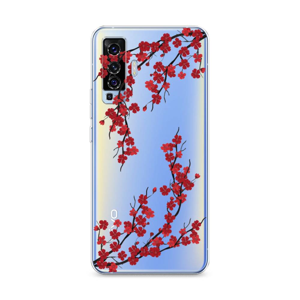 

Чехол на Vivo X50 "Красная сакура", Красный;черный, 262250-2
