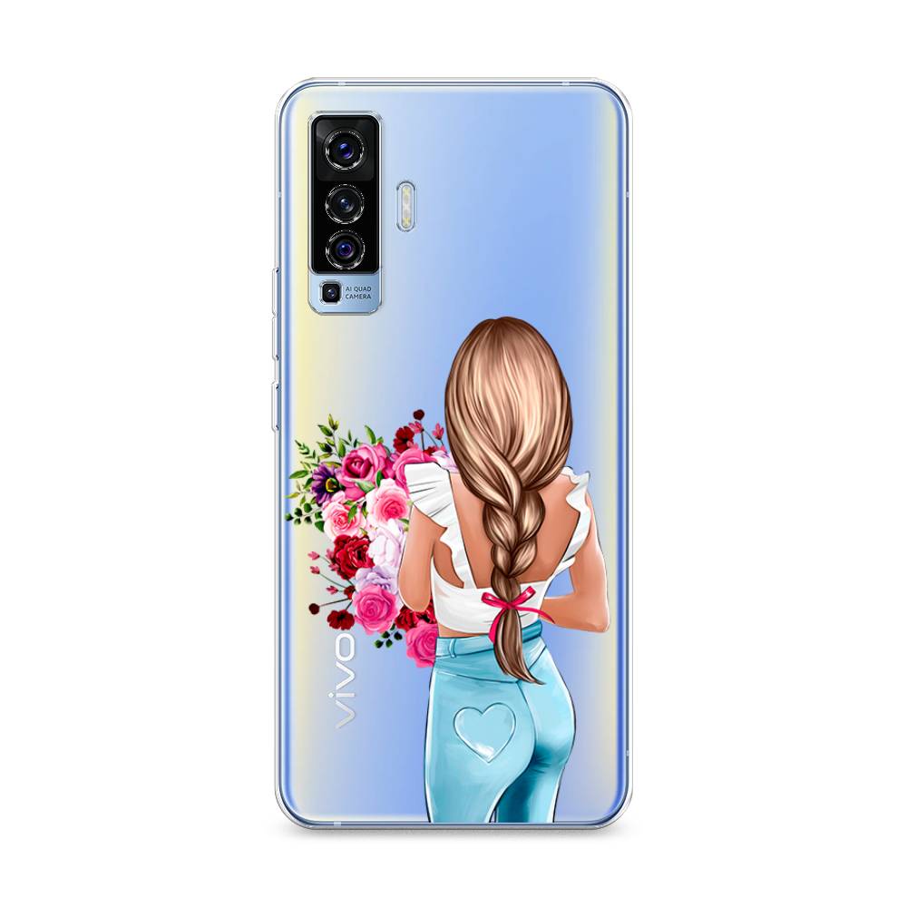 

Чехол на Vivo X50 "Девушка с цветами", Коричневый;розовый;голубой, 262250-6