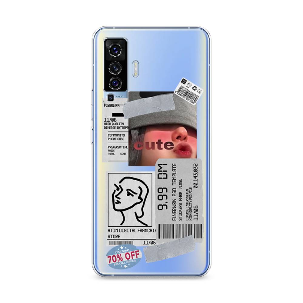

Чехол на Vivo X50 "Cute girl collage", Розовый;серый;голубой, 262250-6
