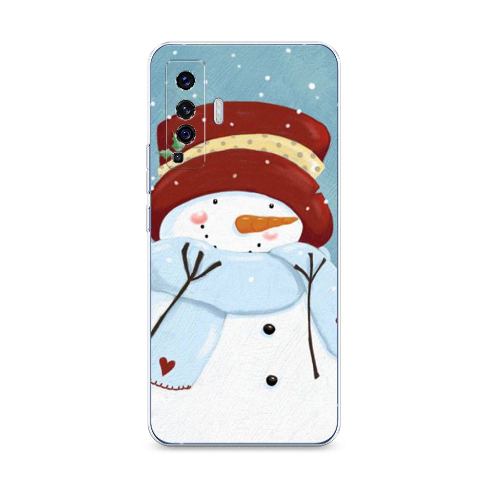 

Чехол на Vivo X50 "Застенчивый снеговик", Голубой;белый;красный, 262250-5