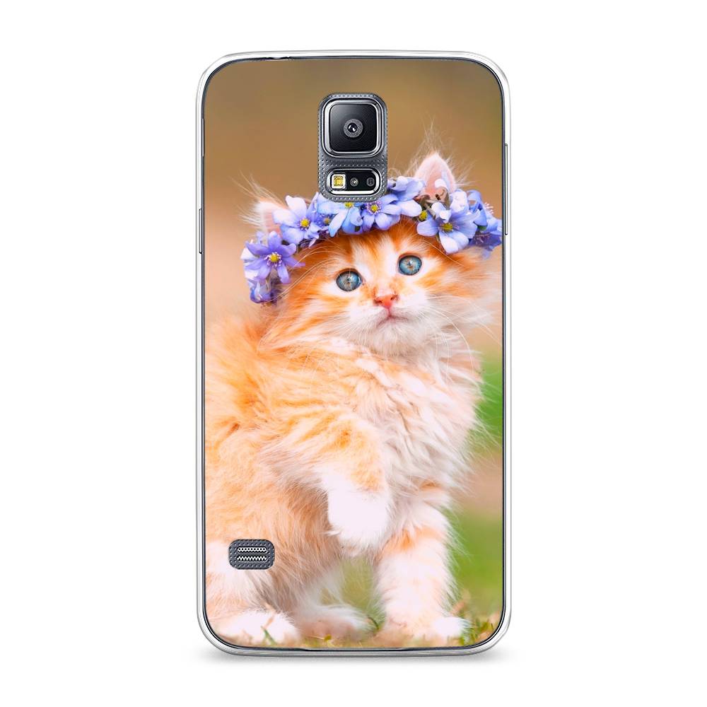 

Чехол Awog на Samsung Galaxy S5 "Рыжий кот в венке", Коричневый;синий, 24150-1