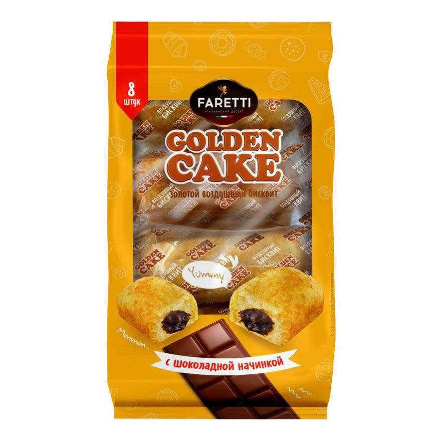 Бисквит Faretti Golden Cake с шоколадной начинкой сдобное 270 г