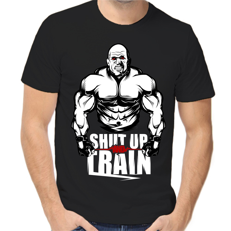 

Футболка мужская черная 44 р-р shut up and train, Черный, fm_shut_up
