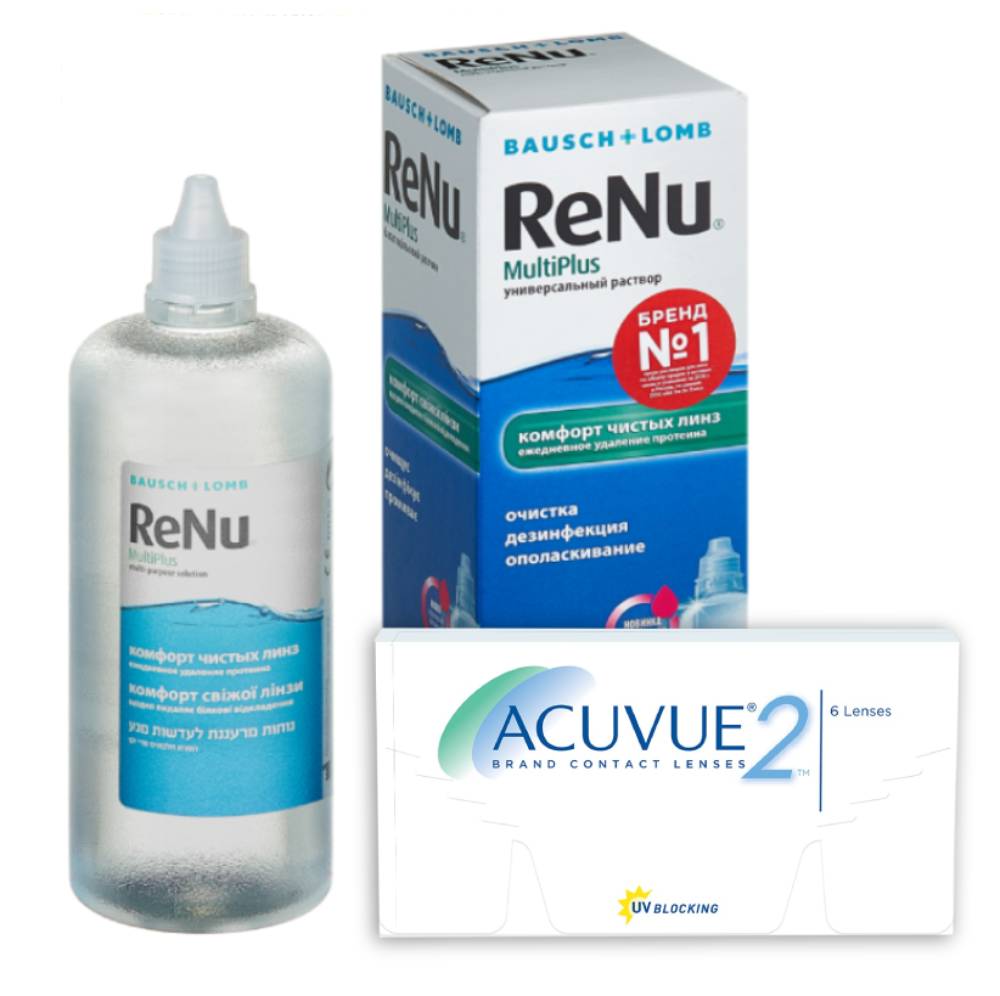 

Набор контактные линзы Acuvue 2 6 линз R 8.7 -7,00 + ReNu Multi Plus 360 мл, Acuvue 2 6 линз + ReNu Multi Plus 360 мл
