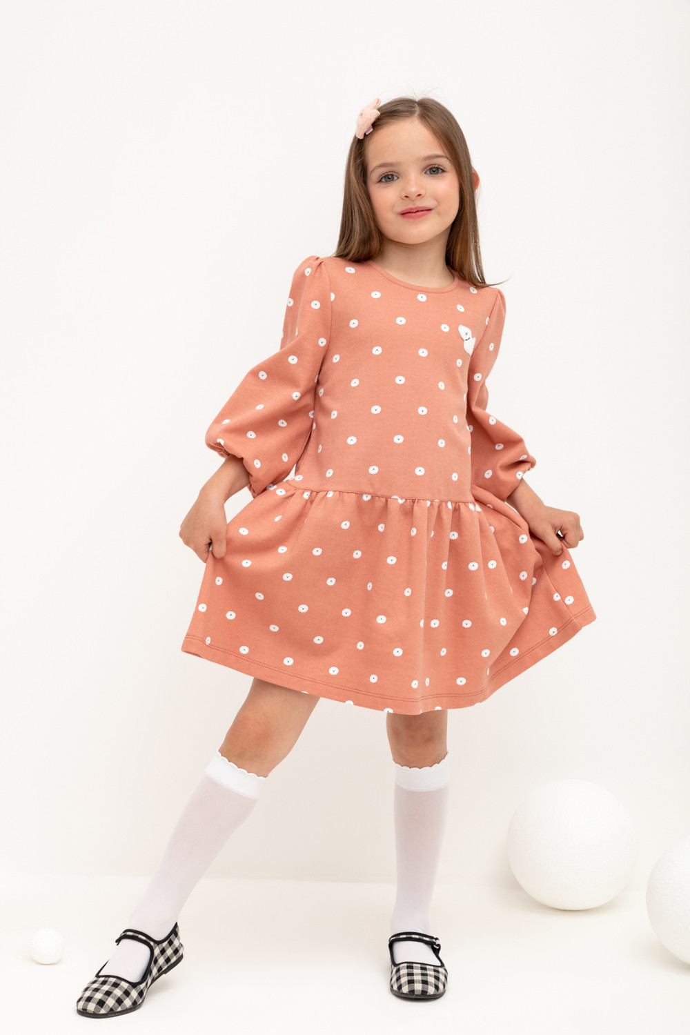 Платье детское CROCKID М 3652, персиковая карамель, собаки-горошки, 116 платье карамель