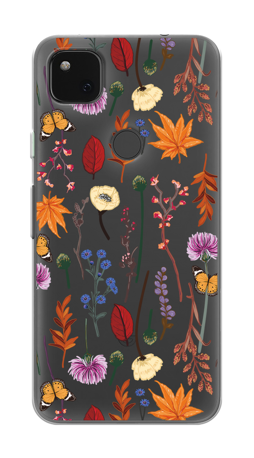 

Чехол на Google Pixel 4A "Orange Purple flowers", Оранжевый;красный;розовый;желтый;прозрачный, 270650-1