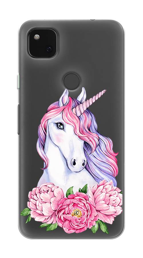

Чехол на Google Pixel 4A "Единорог с пионами", Розовый;белый;зеленый, 270650-1