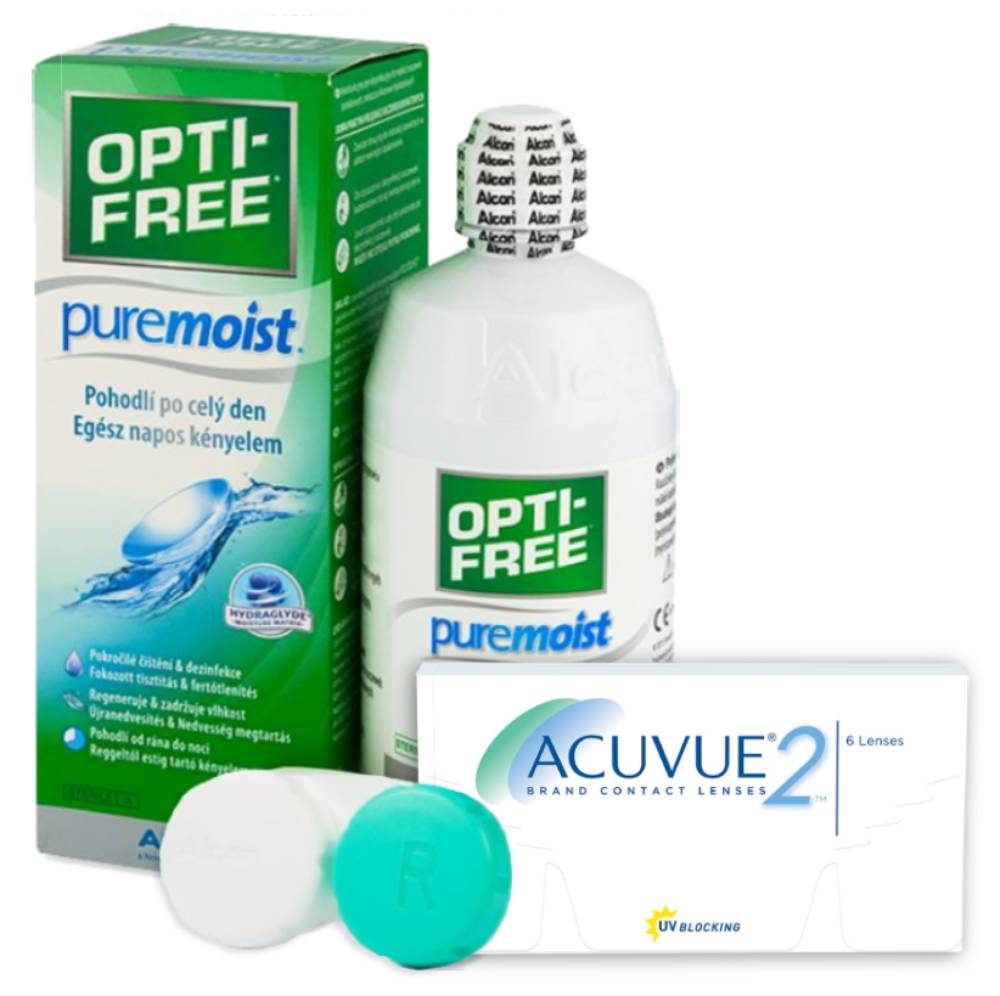 фото Набор контактные линзы acuvue 2 6 линз r 8.7 -3,75 + opti-free pure moist 300 мл