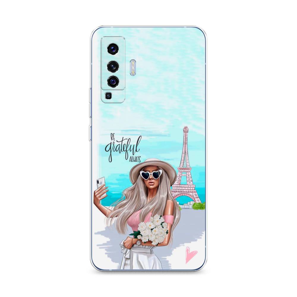 

Чехол на Vivo X50 "Селфи Париж", Голубой;бежевый, 262250-6