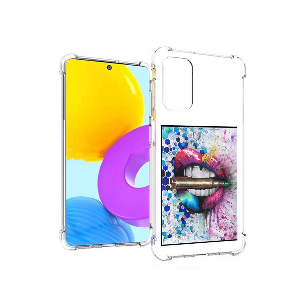 

Чехол MyPads Tocco для Samsung Galaxy M52 5G разноцветные губы с пулей (PT226932.542.571), Прозрачный, Tocco