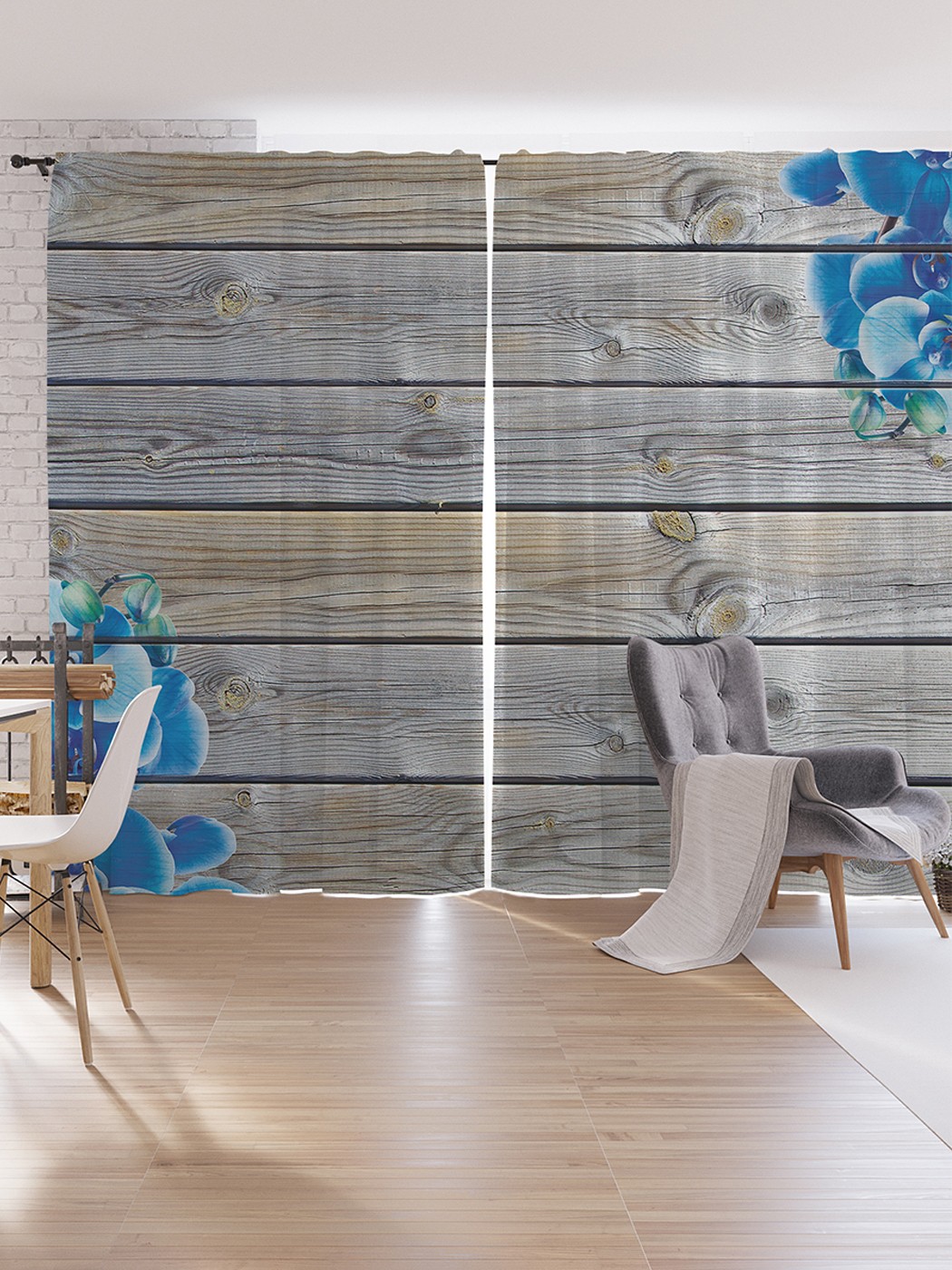 

Шторы под лён JoyArty "Цветы сдвигаются", серия Oxford DeLux, 340х265 см, Цветы сдвигаются